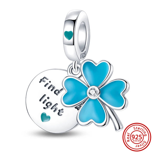 Charm trébol verde dopamina en plata 925 – Flor del bosque para pulsera DIY compatible Pandora mujer