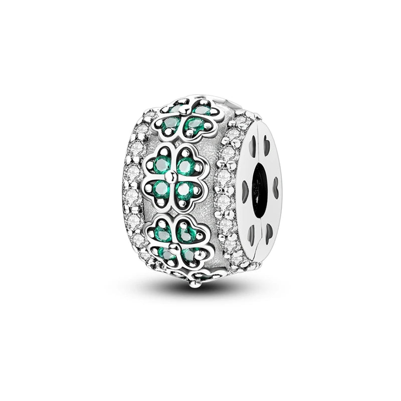 Charm de Plata S925 Mariquita de Siete Puntos y Trébol de la Suerte – Abalorio Colorido y Brillante para Pulseras Originales