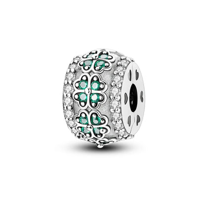 Charm de Plata S925 Mariquita de Siete Puntos y Trébol de la Suerte – Abalorio Colorido y Brillante para Pulseras Originales