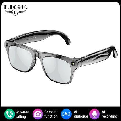 LIGE Gafas inteligentes con cámara AI – Lentes HD para fotos, video, traducción en tiempo real, reconocimiento de objetos, llamadas y música Bluetooth