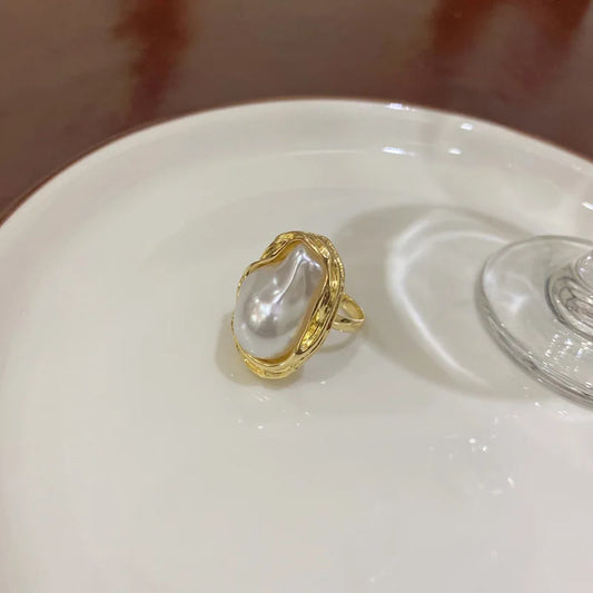 Anillo Estrella de Mar con Perla – Ajustable, Dorado, Joyería de Moda Coreana 2025