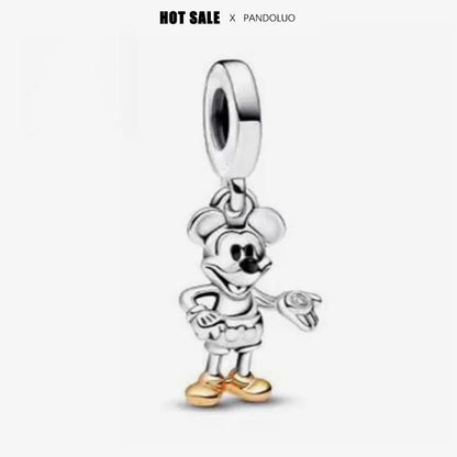 New in 925 Silver Jewelry Disney Christmas Charm Trio Mickey Wreath Minnie Ice Skating Bead Pendant for fits S925 Bracelet