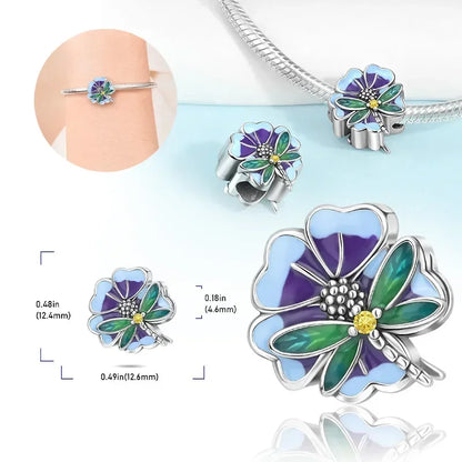 Charm Plata S925 Mariposa Libélula Flores con Gemas | Compatible Pulsera Pandora