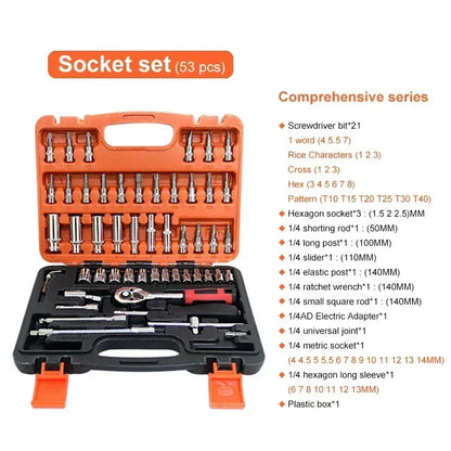 Car Toolbox Set Fast Ratchet Wrench 53/46pcs Socket Group Bit Industrial-grade Toolbox Auto Repair Tools Set Maintenance Amagi