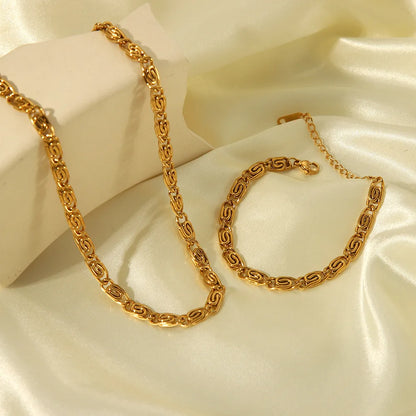 Conjunto de Joyería Geométrico – Collar y Pulsera en Acero Inoxidable Dorado 18K para Mujer