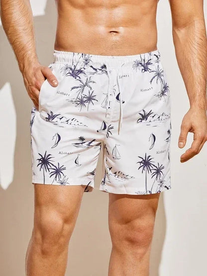 Bañador Hombre Verano | Pantalones Cortos Playa con Estampado 3D de Palmeras – Shorts Transpirables Surf y Natación