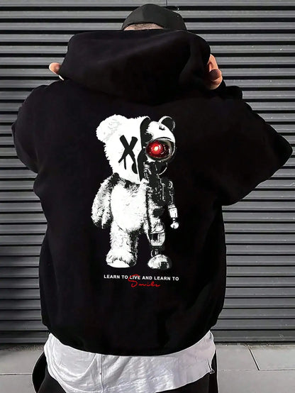 Hoodie Oversize con Estampado de Oso – Sudadera Creativa de Dibujos Animados para Hombre, Moda Casual Otoño Invierno