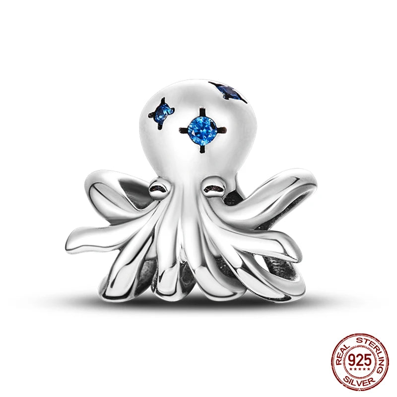Charm Serie Océano en Plata 925 – Abalorios Tortuga, Cangrejo y Sirena para Pulsera Original Mujer