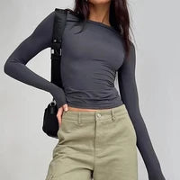 Camiseta Corta de Mujer Verano | Crop Top Básico Slim Fit con Cuello Redondo Casual Y2K