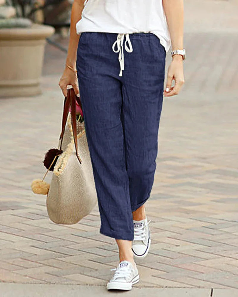 Elegant Solid Drawstring Straight Pants Fashion Women Y2K Pocket Loose Cotton Elastic Waist Baggy Pant Casual Sweatpant Trousers