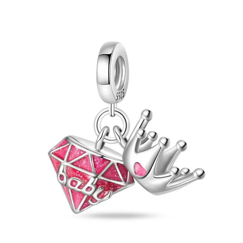 Charm princesa ángel rosa plata 925 – Abalorio de cumpleaños para pulsera tipo Pandora mujer