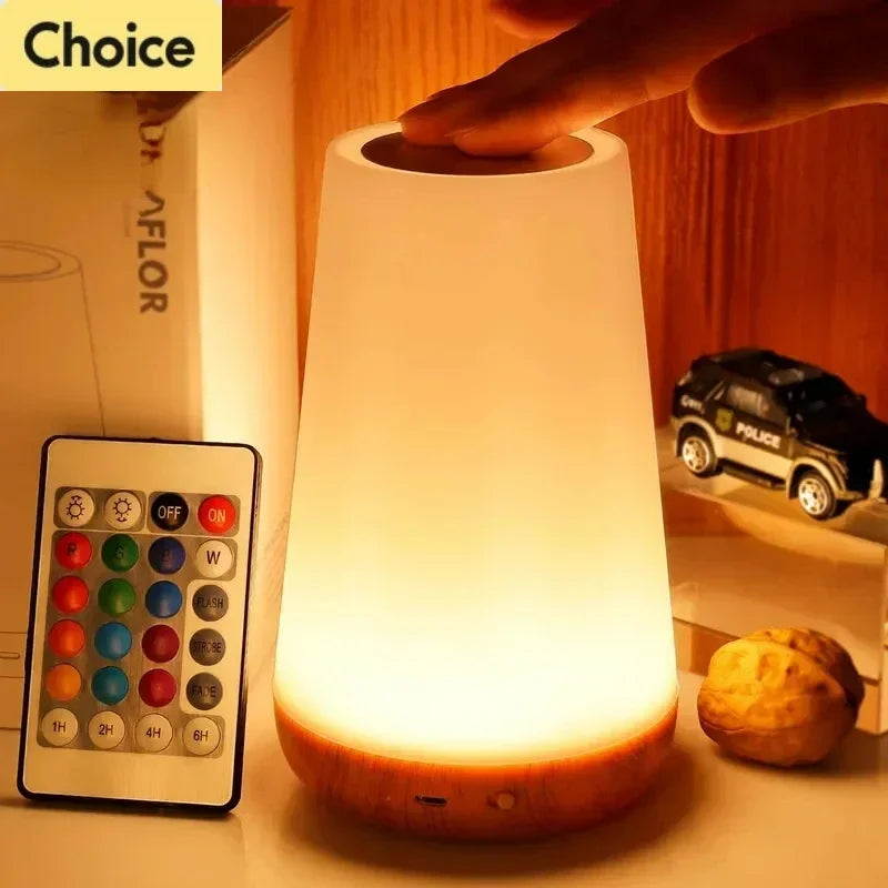 Lámpara de noche LED RGB 13 colores – Recargable USB, táctil y con control remoto, regulable y portátil para mesa o dormitorio
