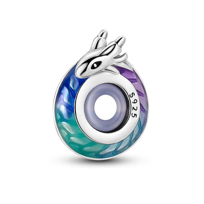 Charm de Plata 925 con Mariposa y Dragón – Abalorio Colorido con Zirconia Arcoíris para Pulseras DIY