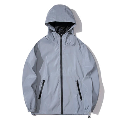 Chaqueta Rompevientos Unisex Reflectante con Capucha Impermeable Estilo Hip Hop