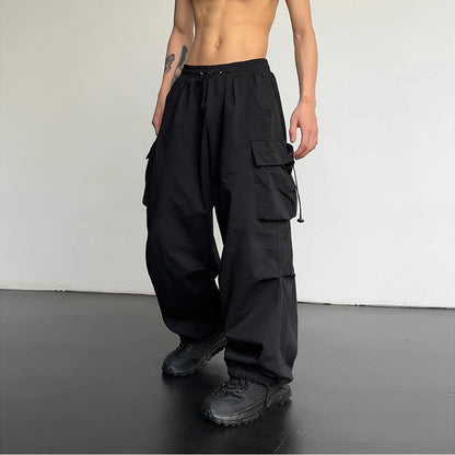 Pantalones Casual de Moda para Hombre – Streetwear, Color Sólido, Cargo, Cintura Elástica, Pierna Ancha, Joggers Primavera-Verano