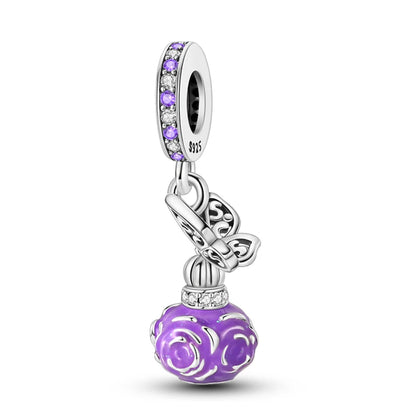 Charm Botella de Perfume en Plata 925 con Corona Rosa – Abalorio Romántico para Pulseras Tipo Qikaola, Regalo San Valentín