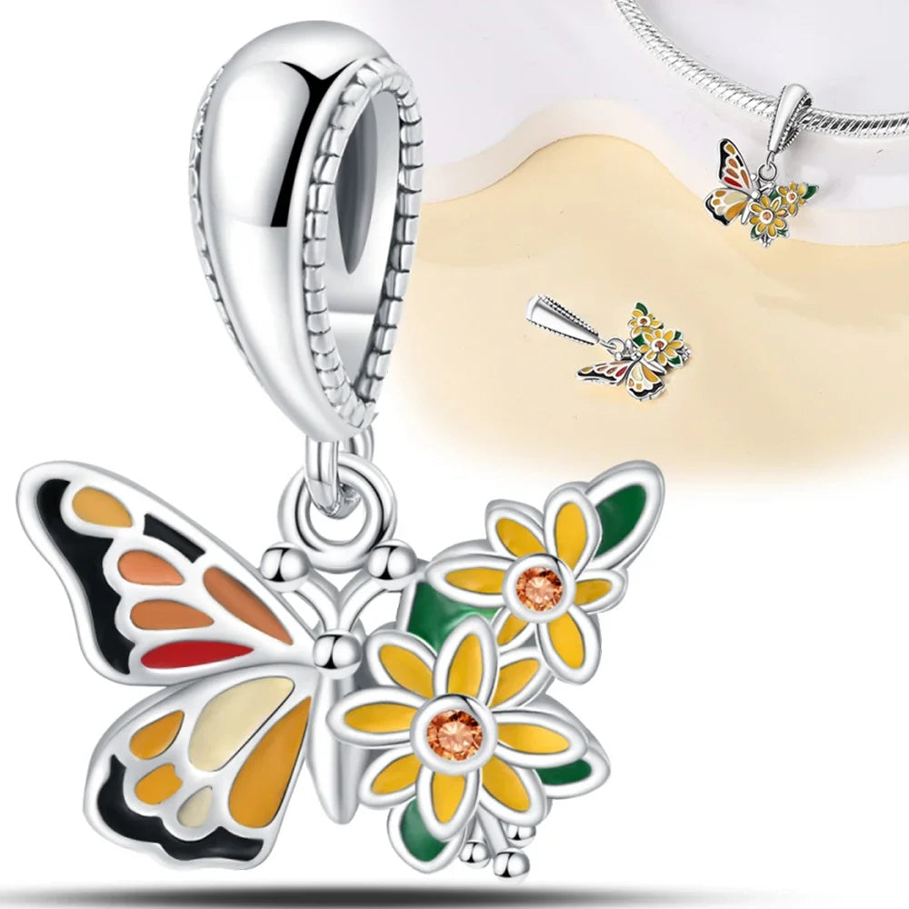 Charm Corazón con Girasoles Dorados en Plata 925 | Beads para Pulsera Original Pandora