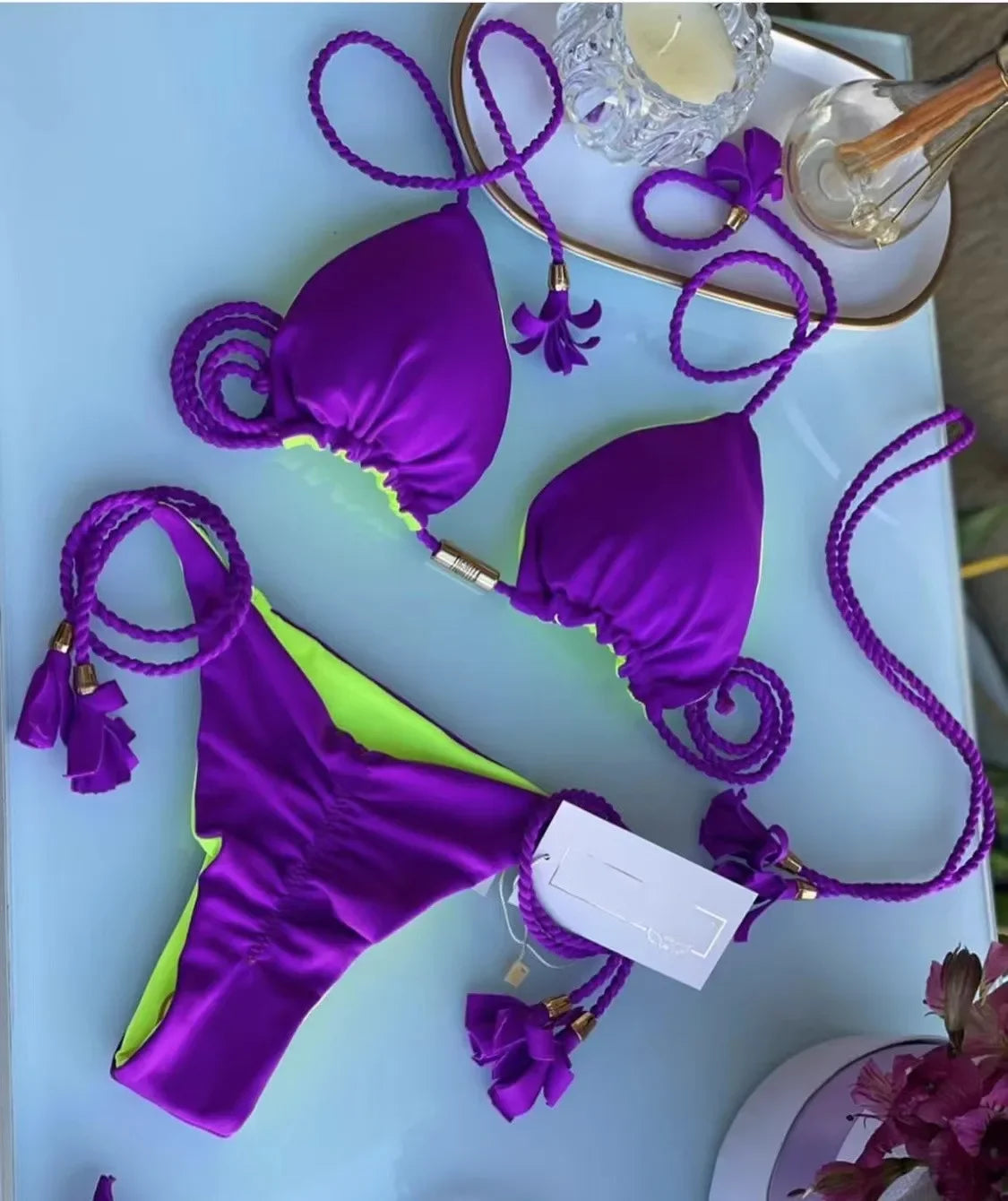 Bikini Mujer 2025 | Triángulo Multicolor Sin Espalda con Cordón