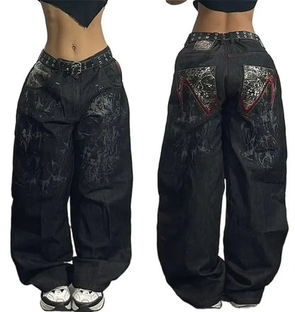 Jeans Oversize Y2K Phantom Unisex | Pantalones Baggy Estilo Hip Hop Streetwear con Parche Bordado Araña Gótico Retro