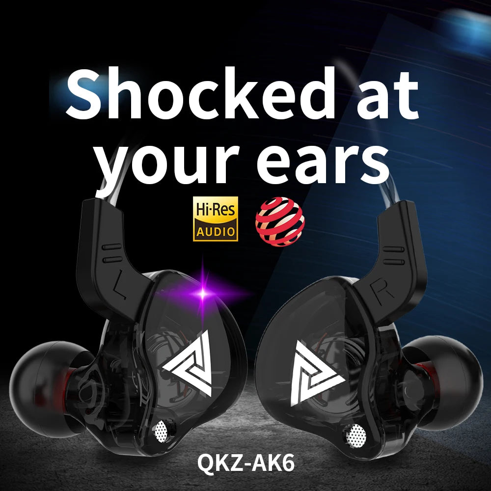 Auriculares In-Ear QKZ AK6 Originales | 6 Unidades Dinámicas con Micrófono, Sonido HIFI Estéreo y Subwoofer Deportivo