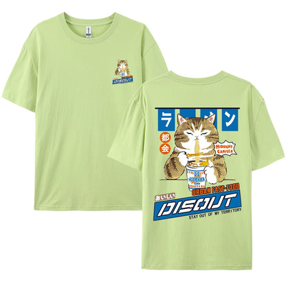 Camiseta Unisex 2025 | Estilo Harajuku con Gato y Noodles Gráfico