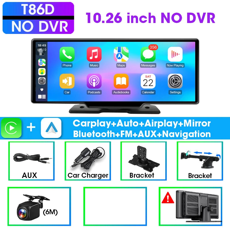 10.26" Carplay Screen for Car,Wireless CarPlay & Android Auto Multimedia Video Player,Universal Car Radio,BT AUX FM Car Stereo