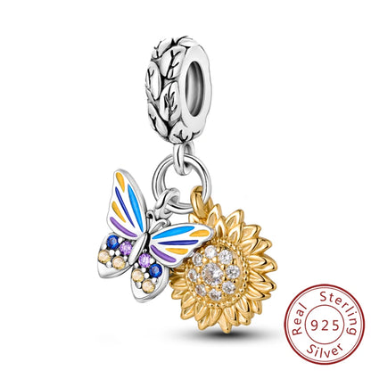 Charm de Plata 925 Luciérnaga y Mariposa Luminoso – Abalorio Brillante para Pulseras Originales