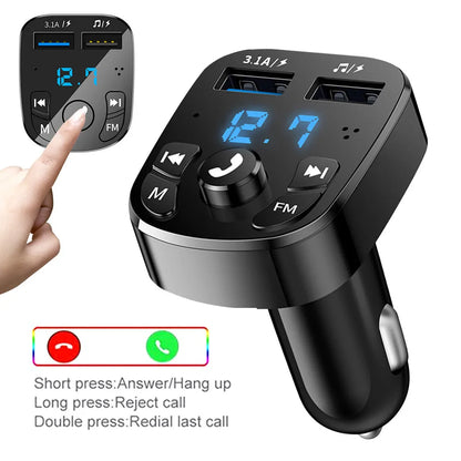 Transmisor FM Bluetooth 5.0 para Auto – Receptor de Audio Inalámbrico Manos Libres con Doble USB 3.1A+1.0A y Reproducción desde U-Disk