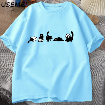 Camiseta Unisex 2025 | Oversize “Five Mood Cats” para Amantes de los Gatos