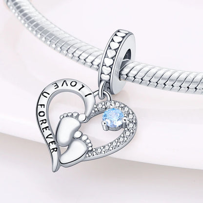 Charm Corazón Mamá e Hija en Plata 925 – Colgante Clásico para Pulseras Tipo Pandora, Regalo Día de la Madre