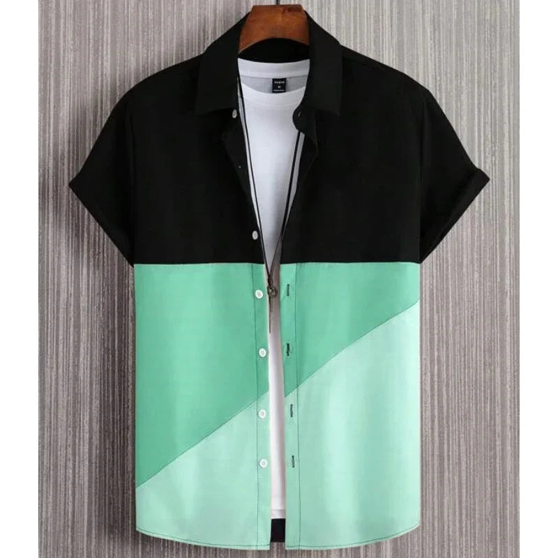 Camisa Oversize Hombre Verano | Shirt 3D Patchwork Plaid Estampada Casual Streetwear Manga Corta
