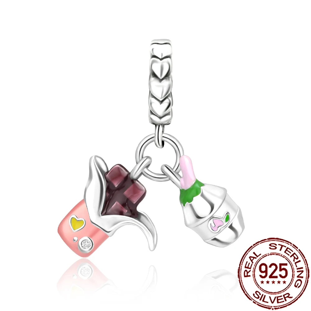 Charm Comida Divertida en Plata 925 – Café, Pastel, Frutas, Hamburguesa y Papas | Compatible Pandora 2025