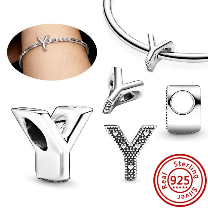 Charm Letras A–Z Plata 925 | Alfabeto Completo | Compatible Pandora Pulseras DIY
