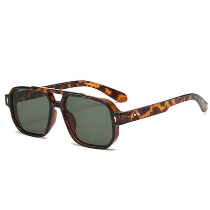 JNPCXI Gafas de Sol Vintage Hombre Doble Puente | Lentes Verdes UV400 Cuadradas con Detalles de Remaches