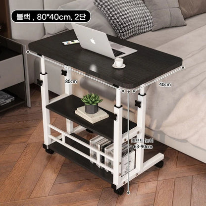 Mesa Auxiliar Doble Capa con Ruedas – Escritorio Portátil de Cama con Estante de Almacenamiento para Laptop y Dormitorio