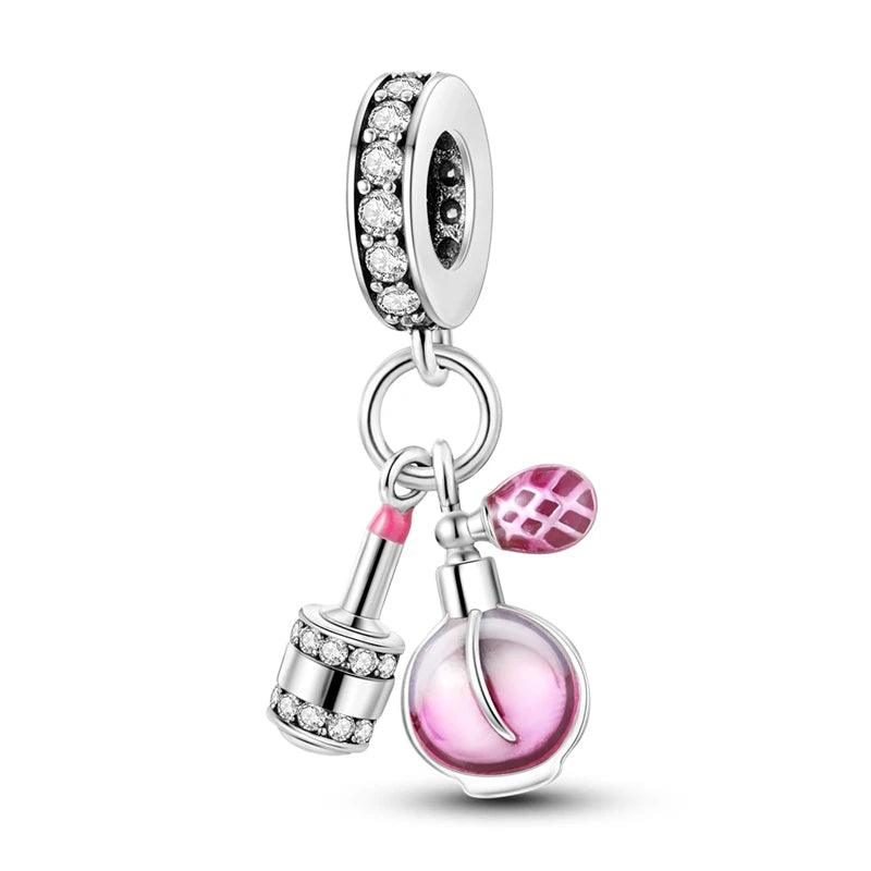 Charm Botella de Perfume en Plata 925 con Corona Rosa – Abalorio Romántico para Pulseras Tipo Qikaola, Regalo San Valentín