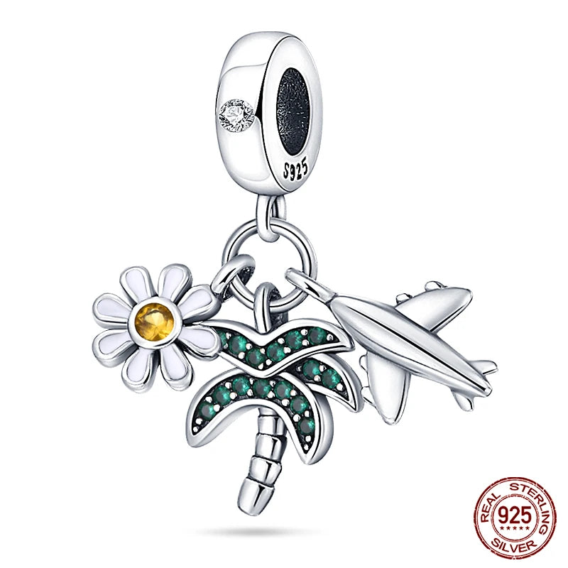 Charm de Plata S925 Mariquita de Siete Puntos y Trébol de la Suerte – Abalorio Colorido y Brillante para Pulseras Originales