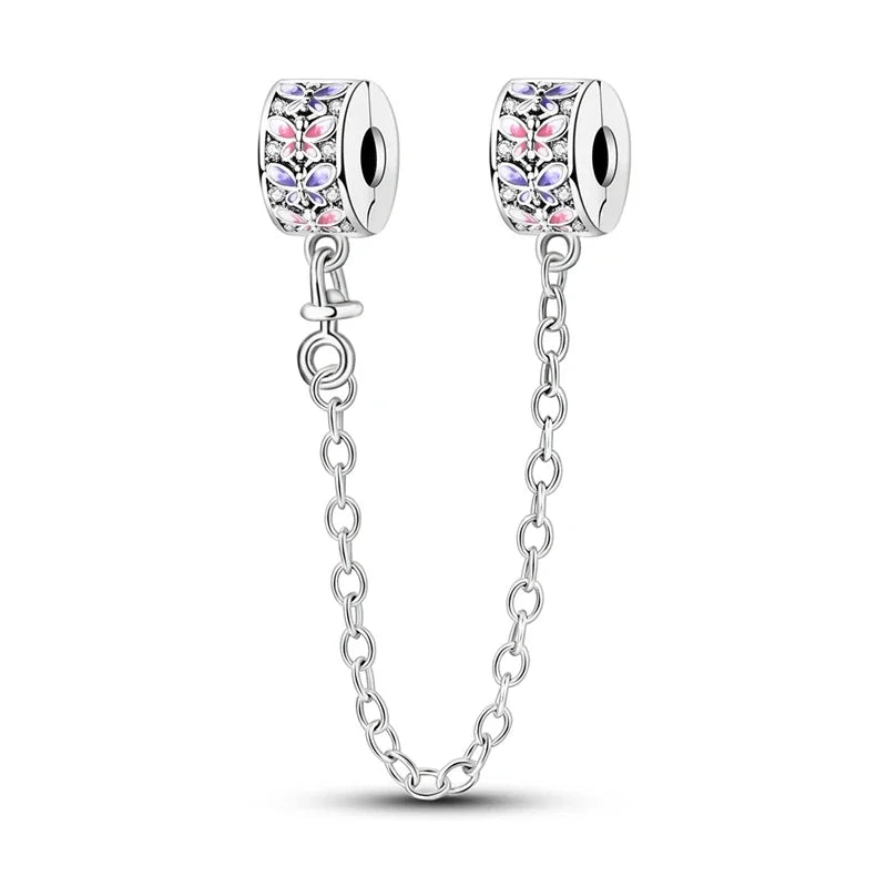 Charm de seguridad en plata 925 – Serie copo de nieve, luna, estrella, corazón y moño para pulseras tipo Pandora