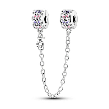 Charm de seguridad en plata 925 – Serie copo de nieve, luna, estrella, corazón y moño para pulseras tipo Pandora