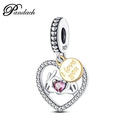 Charm Corazón Mamá e Hija en Plata 925 – Colgante Clásico para Pulseras Tipo Pandora, Regalo Día de la Madre