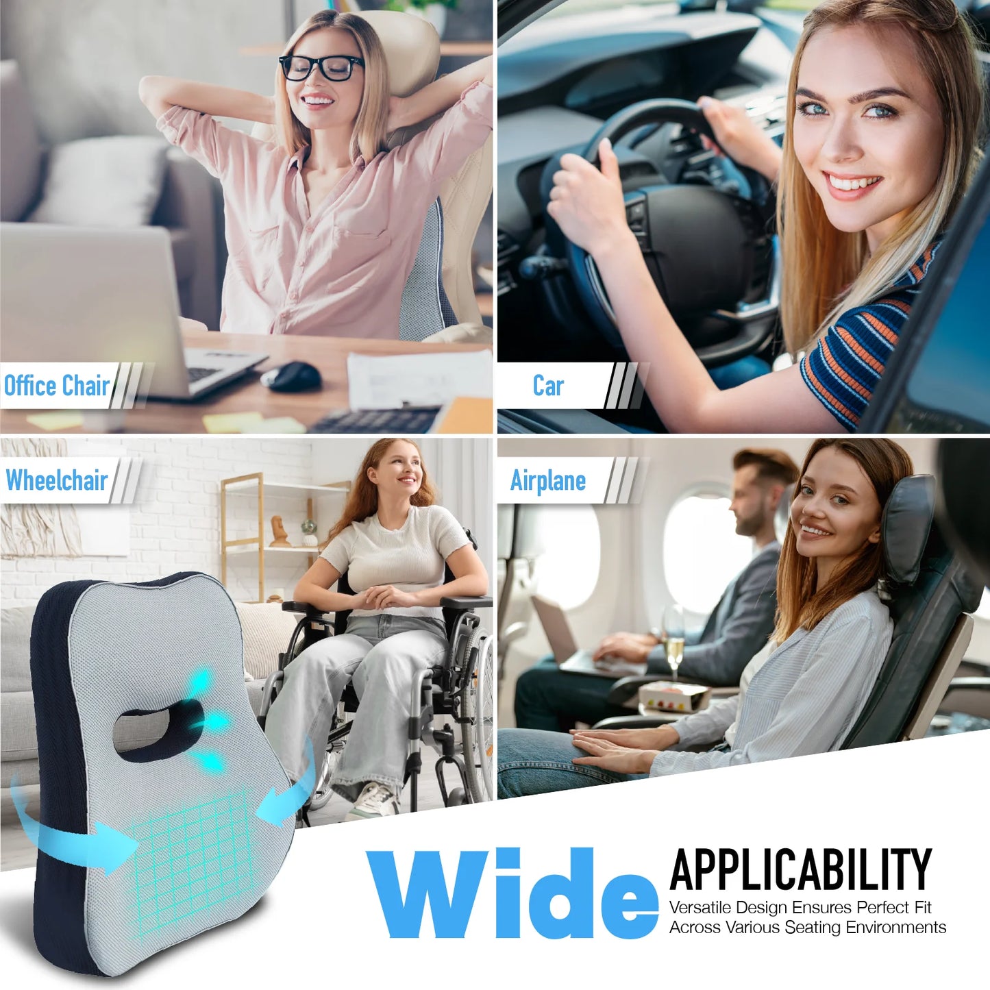 Cojín de Soporte Lumbar Ergonómico con Correas Ajustables | Almohada de Espalda para Coche y Oficina