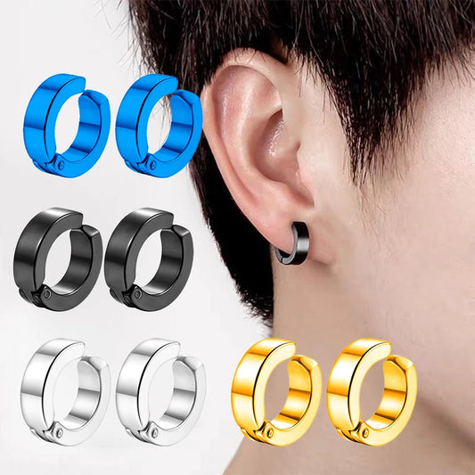 Set de 2 Ear Cuffs Coreanos Punk – Aros de Acero Inoxidable Negro para Hombre y Mujer, Sin Perforación