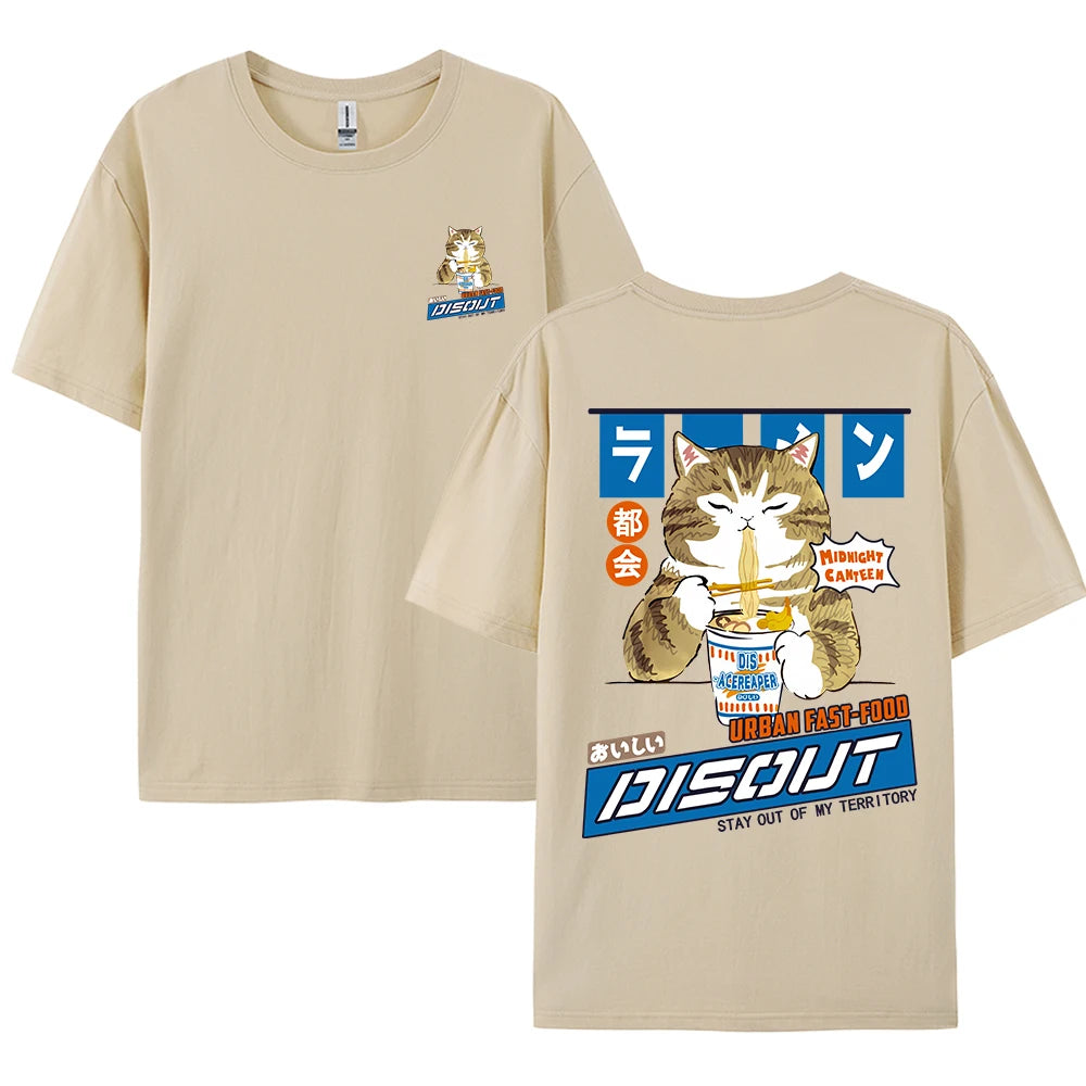 Camiseta Unisex 2025 | Estilo Harajuku con Gato y Noodles Gráfico