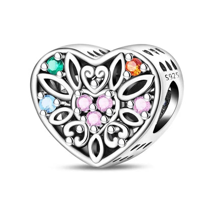 Charm Plata 925 Colgante Rosa Mariposa Corazón Flor Pájaro | Dije Para Pulsera Pandora Compatible