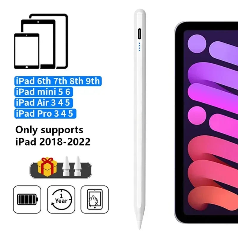 Lápiz Stylus Compatible con iPad 2018–2022 | Palm Rejection y Pantalla de Batería | Para iPad Pro / Air / Mini