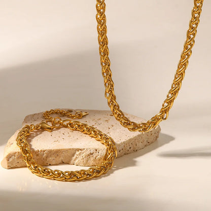 Conjunto de Joyería Geométrico – Collar y Pulsera en Acero Inoxidable Dorado 18K para Mujer