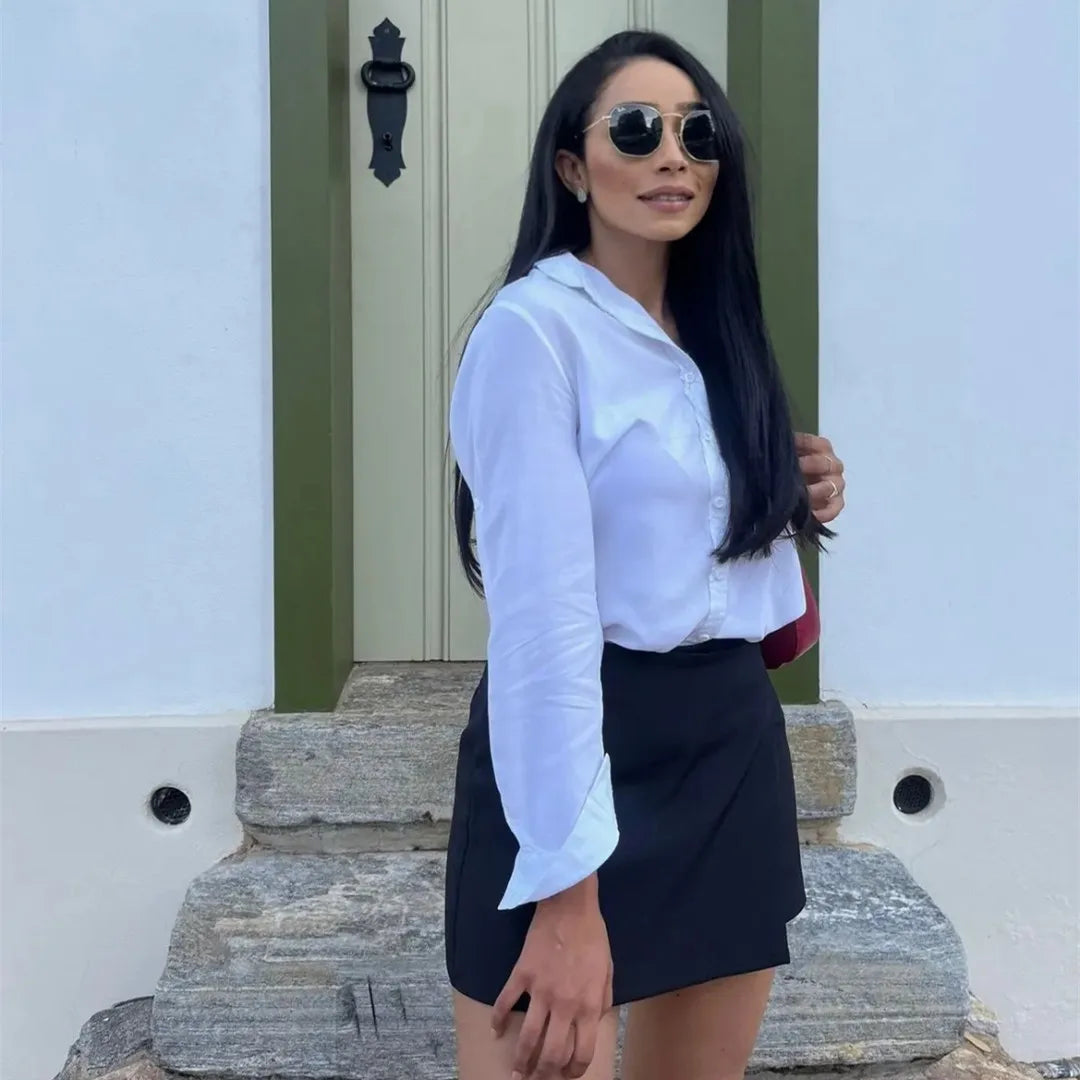 Skort Asimétrico Mujer 2025 | Falda Pantalón Negra Tiro Alto Casual Verano