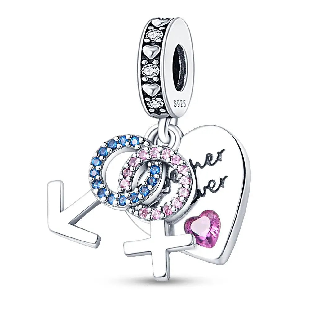 Charm hermana corazón en plata 925 – Compatible Pandora y pulseras 3mm, joyería DIY mujer