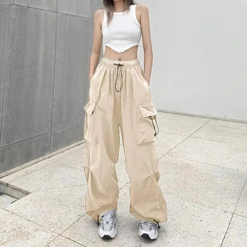 Pantalón Retro Americano Mujer | Pantalón Holgado de Pierna Recta con Puño Ajustado Estilo Streetwear Verano