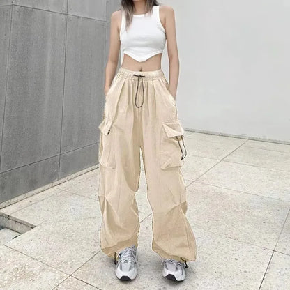 Pantalón Retro Americano Mujer | Pantalón Holgado de Pierna Recta con Puño Ajustado Estilo Streetwear Verano